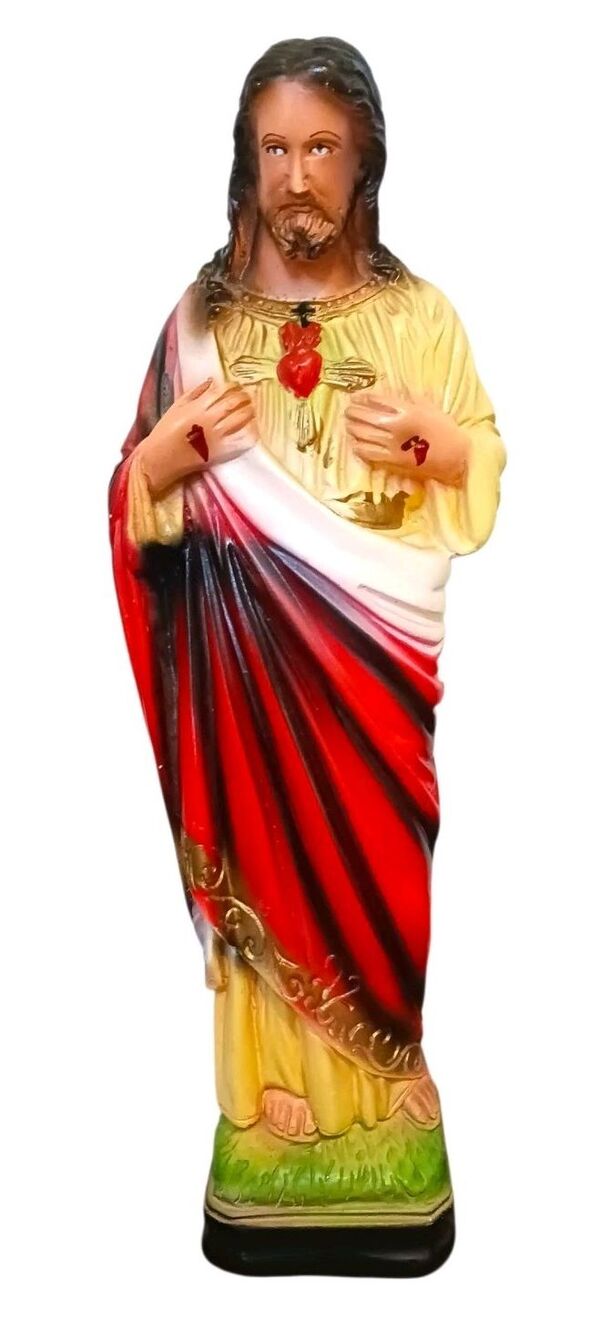 Vtg Sacred Heart Jesus Christ Chalkware Statue Figure Religious Catholic Mexico